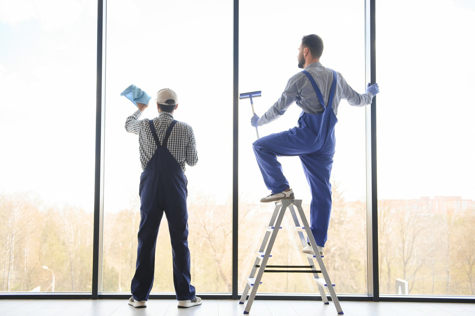 A man cleaning windows. cleaning team of men washes the windows